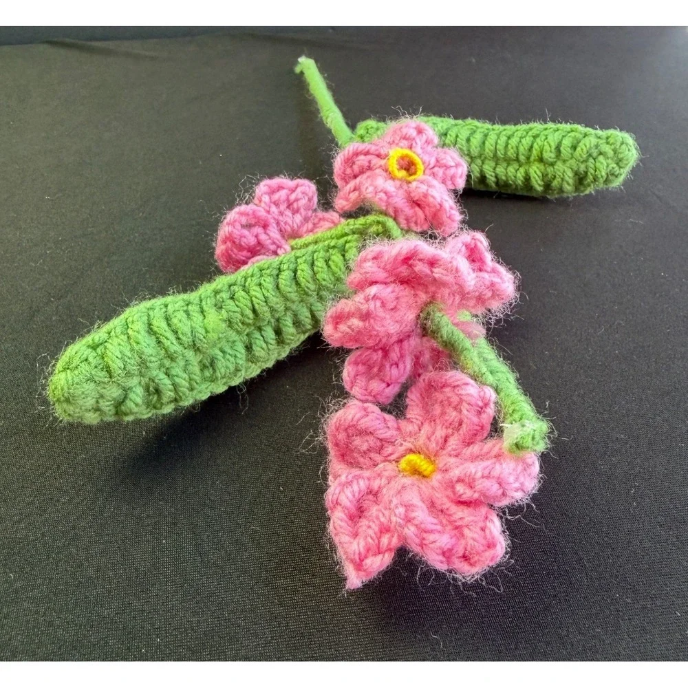 Handmade Crochet Flower Bouquet 5pc Pink Purple Roses Tulip Cottagecore Decor